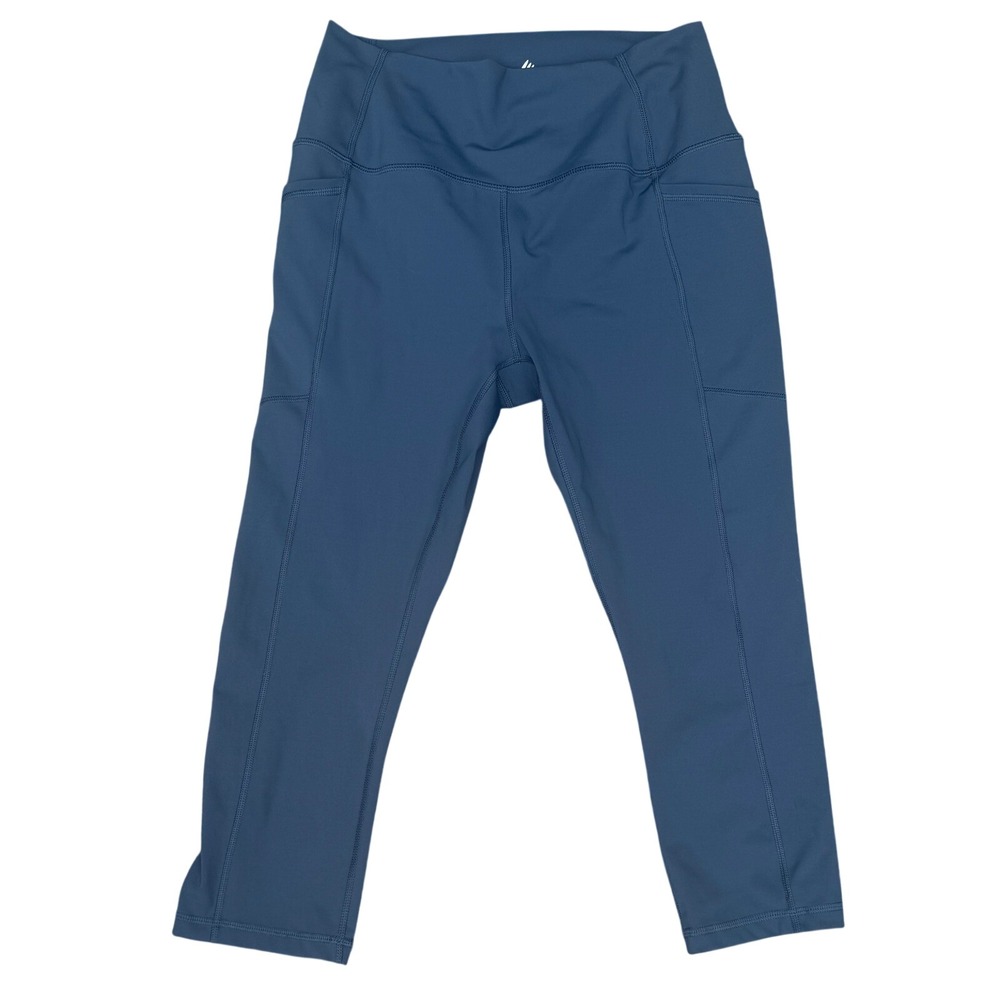 RBX Womens Large Slate Blue High Waisted Capri Leggings with Pockets Activewear